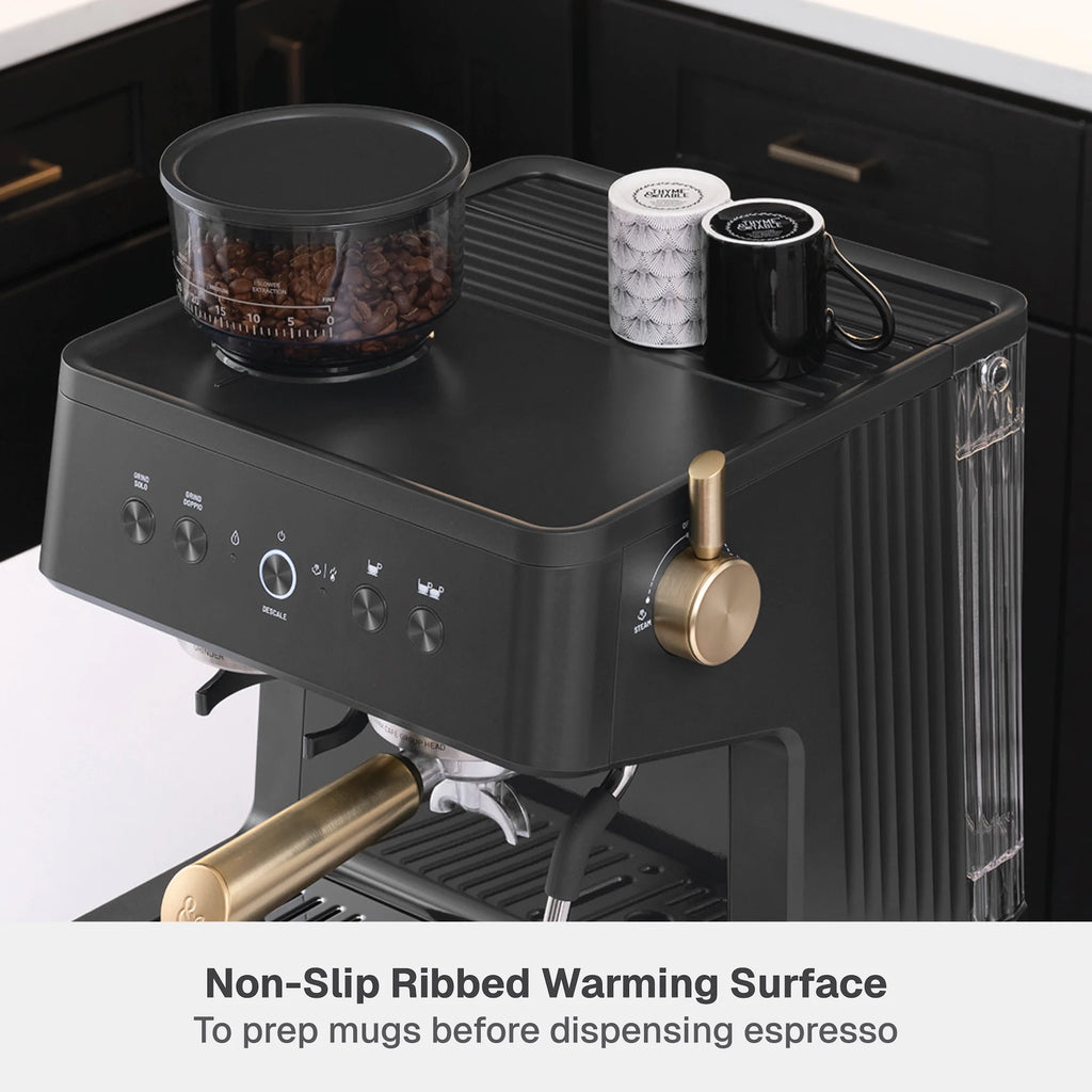 Thyme & Table Barista Grade Espresso Machine with 15-Bar Pressure, Conical Burr Grinder and Steam Wand, Sand White