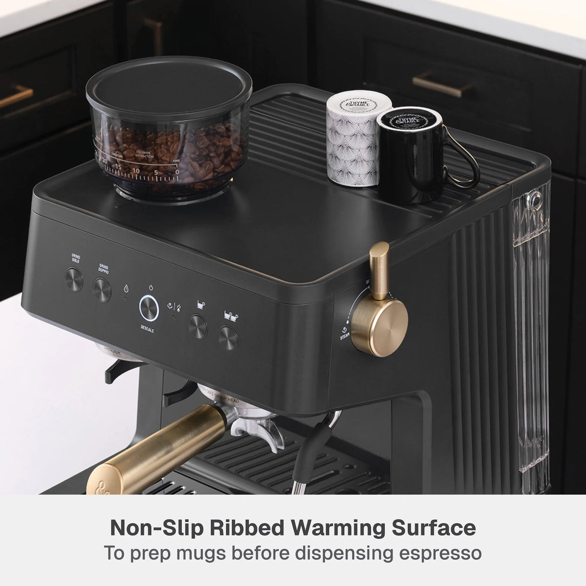 Thyme & Table Barista Grade Espresso Machine with 15-Bar Pressure, Conical Burr Grinder and Steam Wand, Sand White