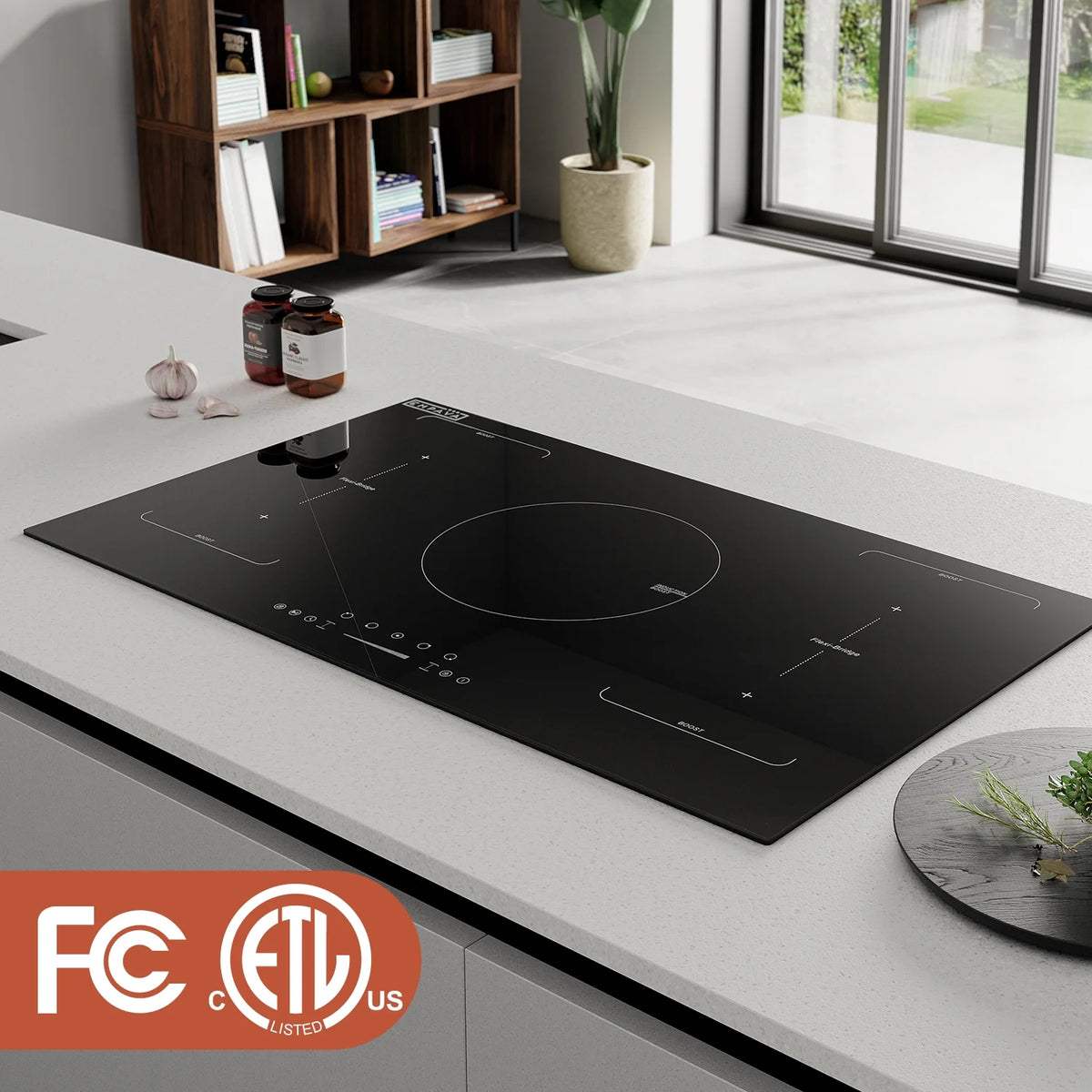 Built-In 36-in 5 Elements Black Induction Cooktop Including Bridge Element