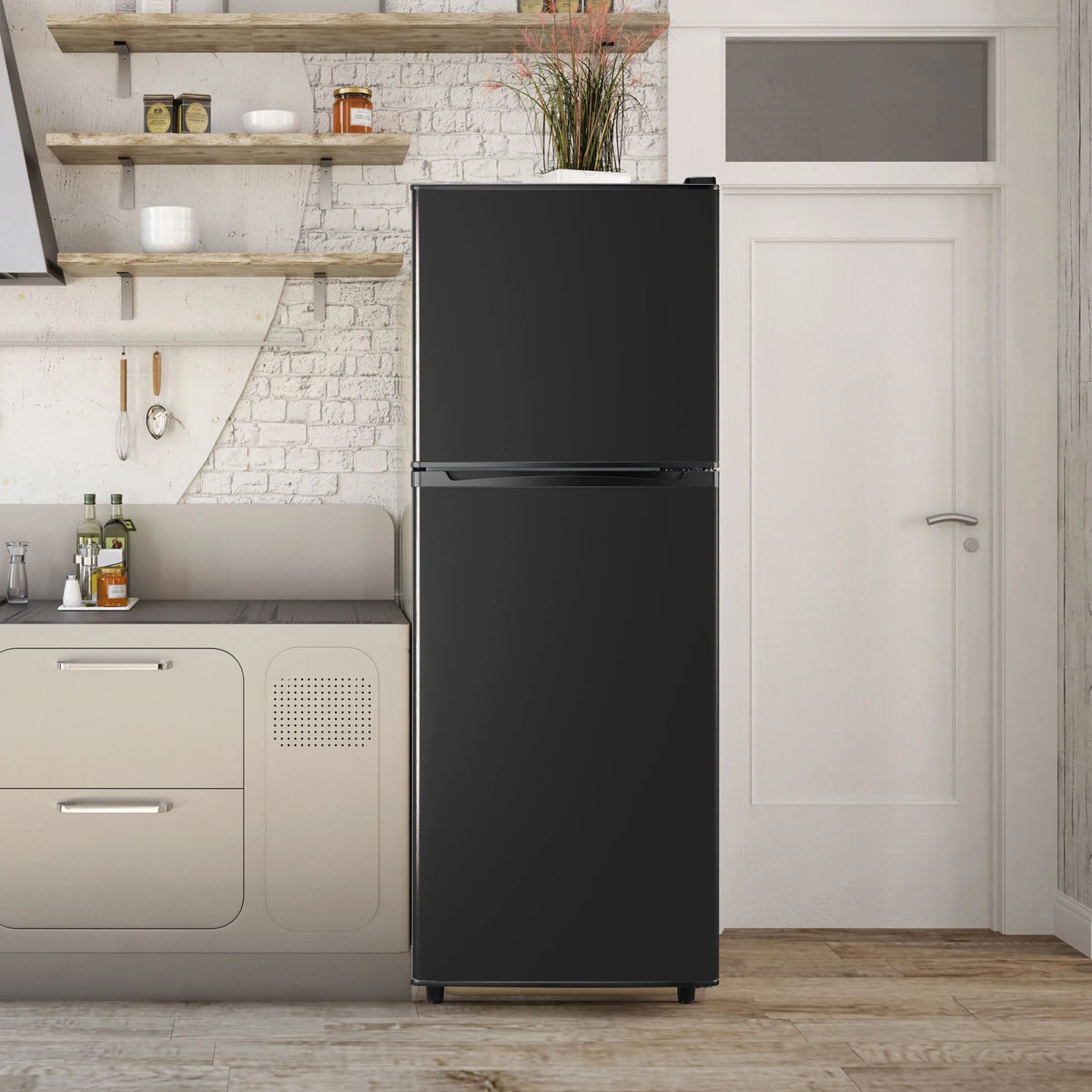 CALLIEVER 2-Door Mini Fridge with Freezer,5.0 Cu.Ft Compact Refrigerator for Dorm,Bedroom,Office�C7-Level Temp Control,Reversible Door,Black