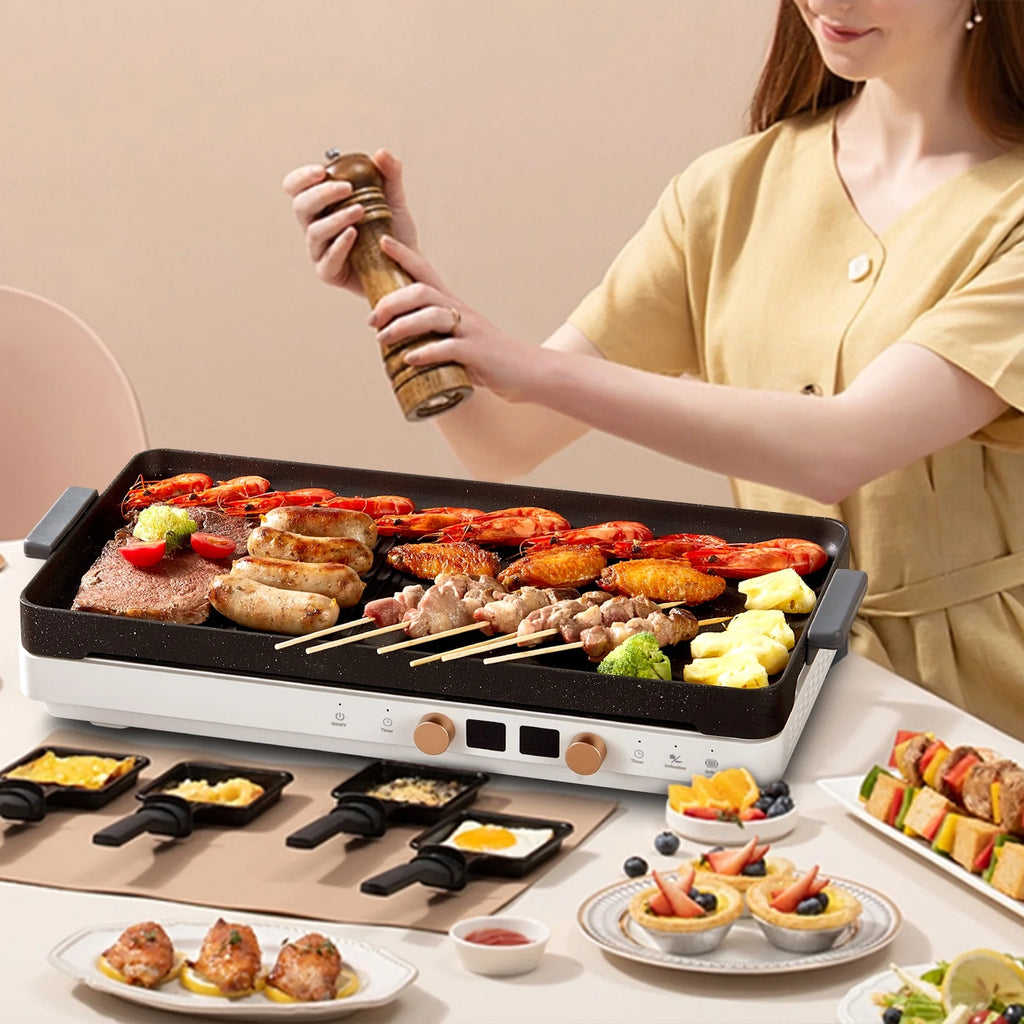 Induction Cooktop 2 Burners, 1800W Countertop Burners with Removable Cast Iron Griddle Pan Non-Stick, 8 Power Levels Control