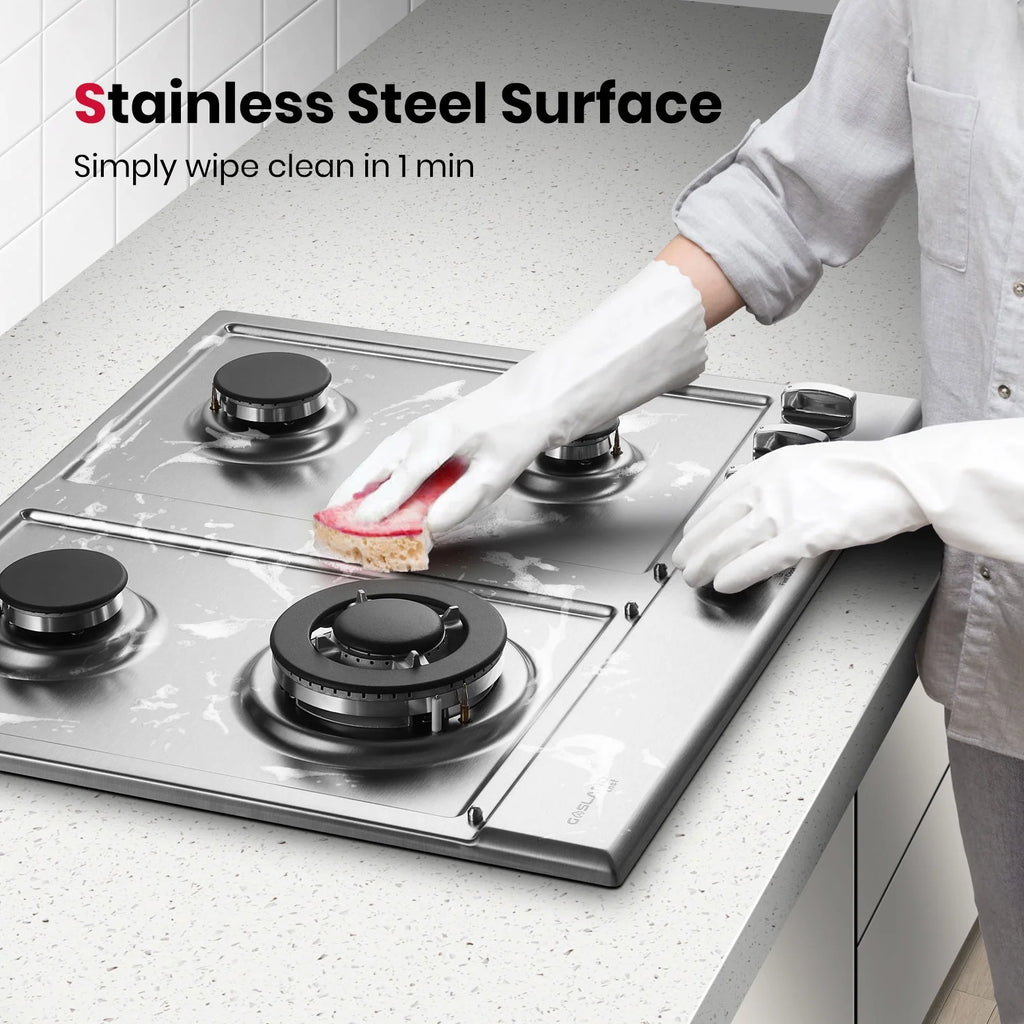 GASLAND GH60EF 24" Built-in Gas Stove Top, Black Ename Gas Cooktop with Griddle, 4 Sealed Burners, ETL