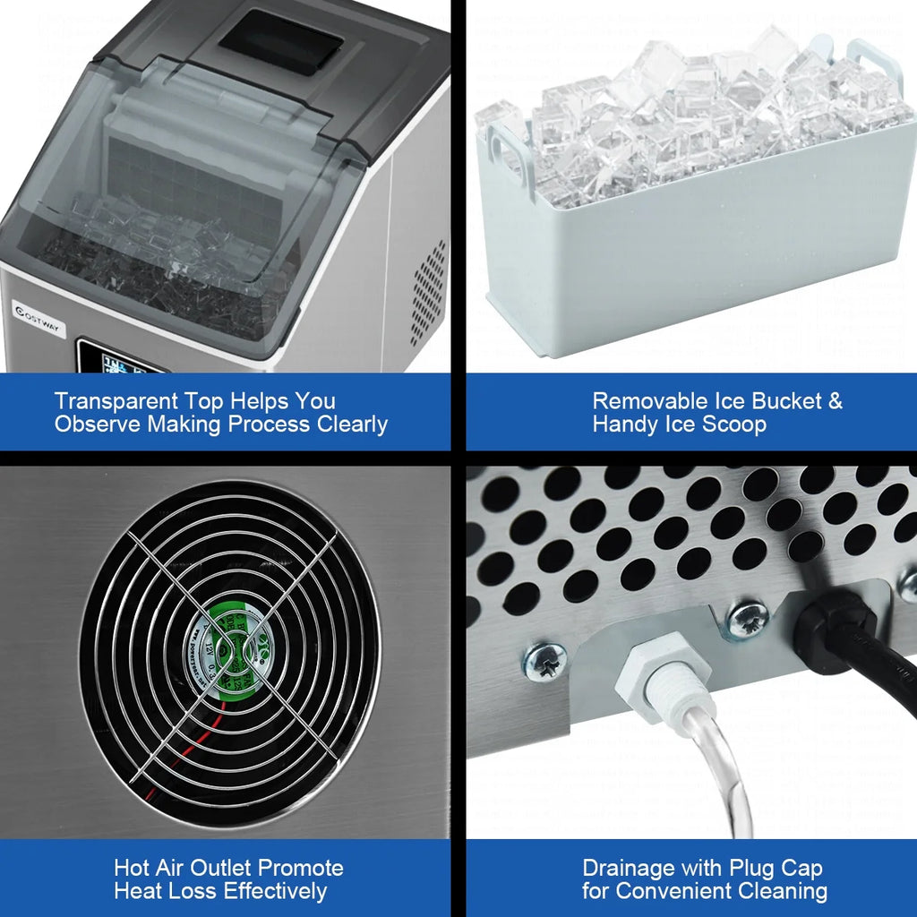 Costway Stainless Steel Ice Maker Machine Countertop 48Lbs/24H Self-Clean with LCD Display