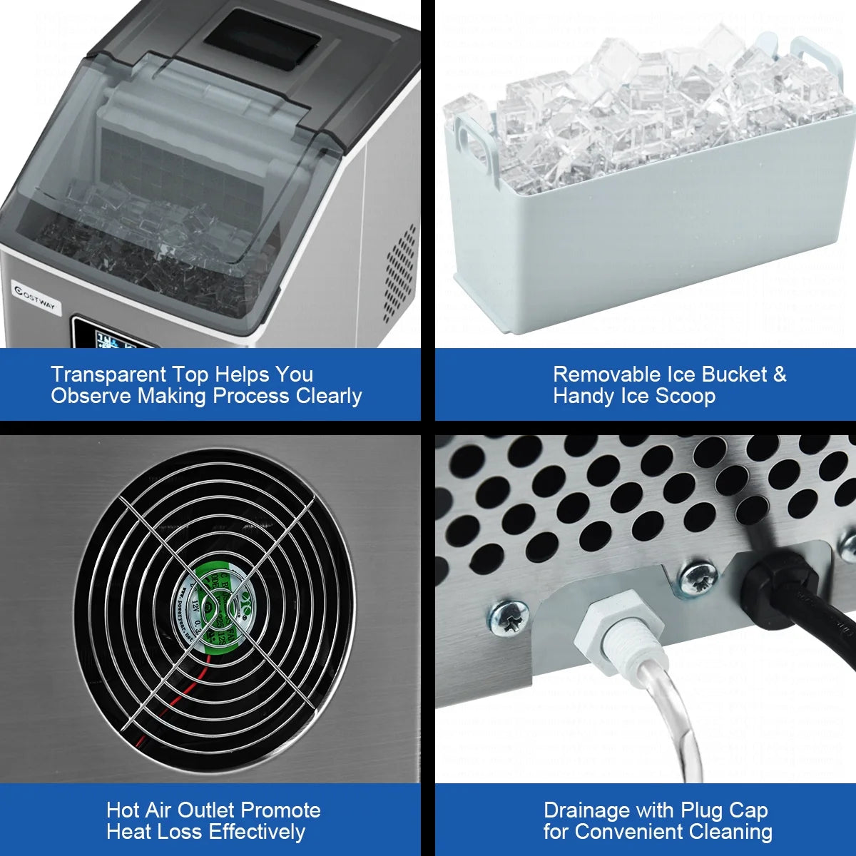 Costway Stainless Steel Ice Maker Machine Countertop 48Lbs/24H Self-Clean with LCD Display