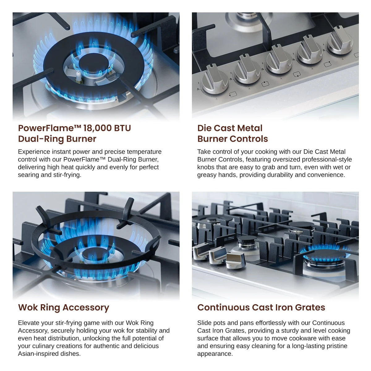 Rangaire RCG301S 30" Gas Cooktop - Stainless Steel, Sealed Burners, Cast Iron Grates, Die Cast Metal Burner Controls