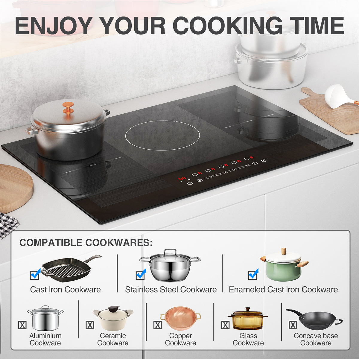 VBGK Induction Cooktop 30 inch 5 Burner Electric Hot Plate for Cooking Electric Induction Cooktop 240v, 99 Minutes Timer and Auto Shutdown Induction Burner,Child Lock