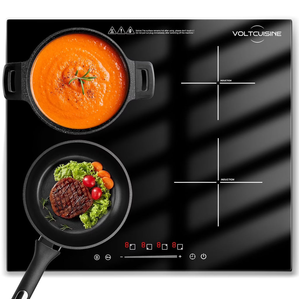 VoltCuisine Double/Dual Induction Cooktop 2 Burner, Shatter-proof Flat Glass Top, 9 Heat Settings, LED Touch Display with Child Safety Lock & Overheat Protection
