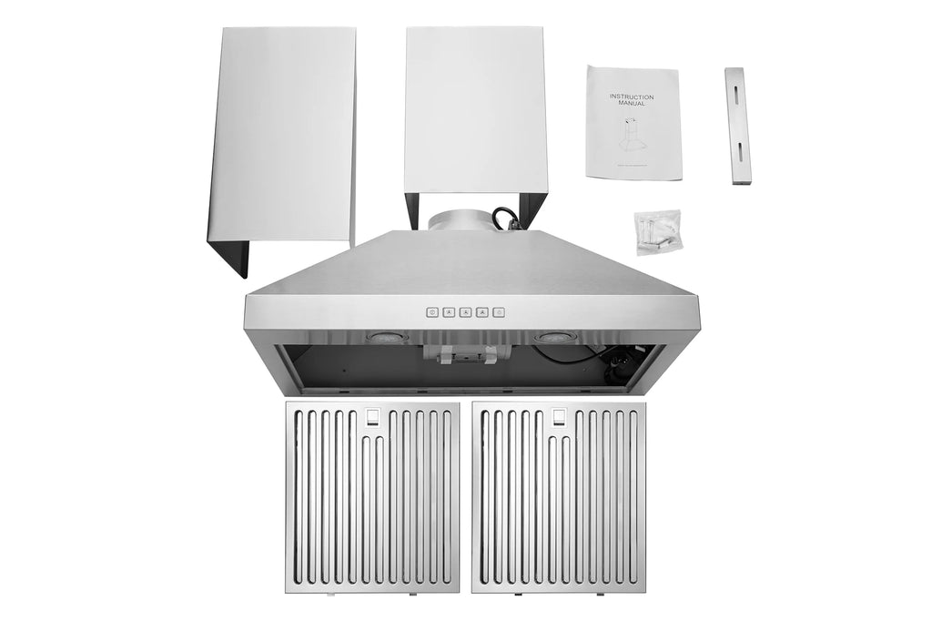 Hauslane Chef Series PRO Model WM-530 36" Wall Mount Chimney Range Hood 120 Volts Ducted or Ductless in Stainless Steel