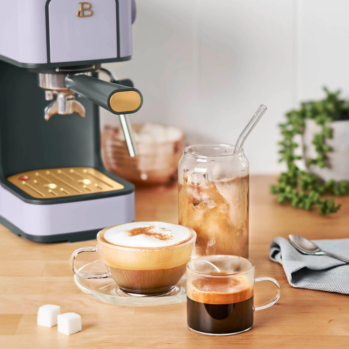 Beautiful Slim Espresso Machine with 20-Bar Pressure, Black Sesame by Drew Barrymore