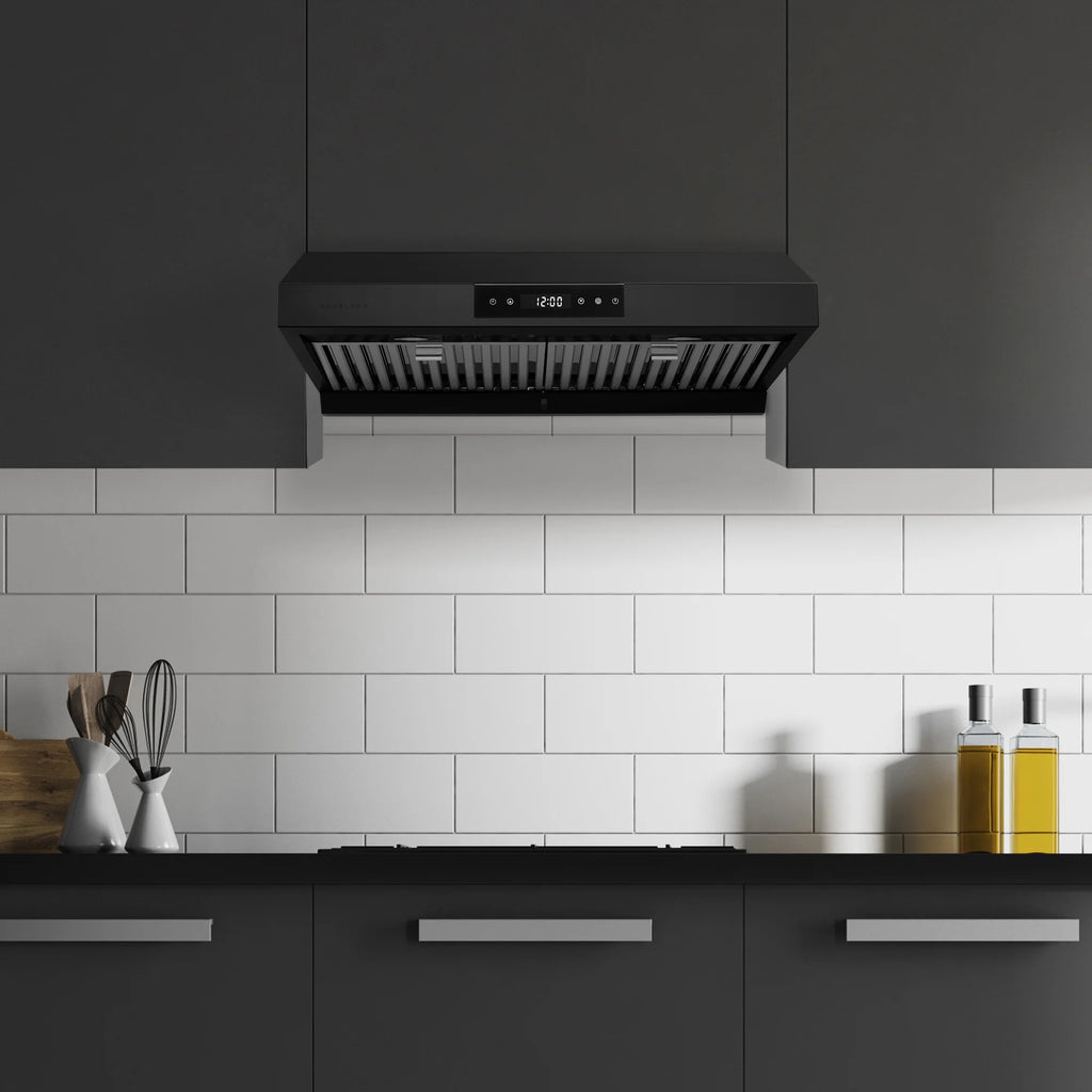 Hauslane | Chef Series PS18 30" Under Cabinet Range Hood, Matte White | 120V, Pro Performance, Touch Screen, LED Lamps, 3-Way Venting, Baffle Filters