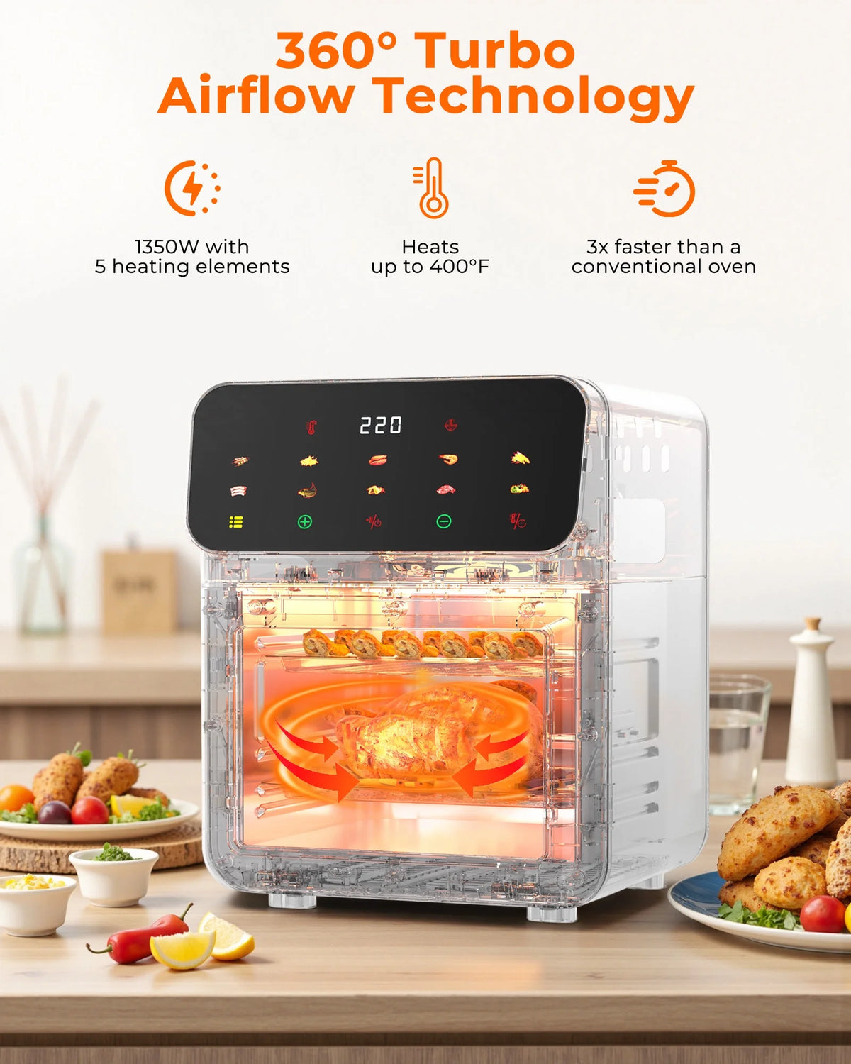 Casualife Air Fryer Oven 12 Qt Max 400F for Cooking, 10 Presets Fry Touch Panel Easy View Window, New Black