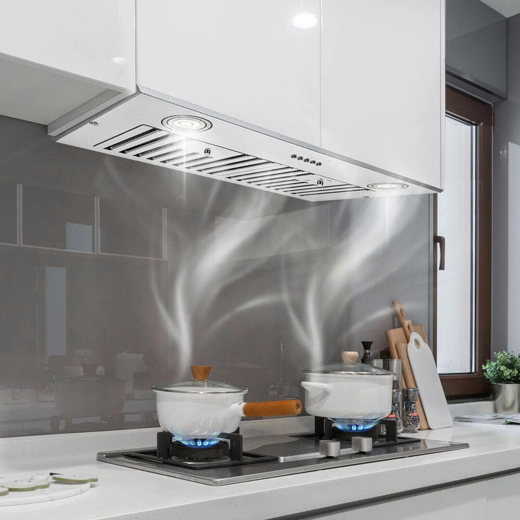 Range Hood 30 inch Insert Vent Hood 600 CFM Built-in Stainless Steel Range Hood Powerful Exhaust Vent Fan
