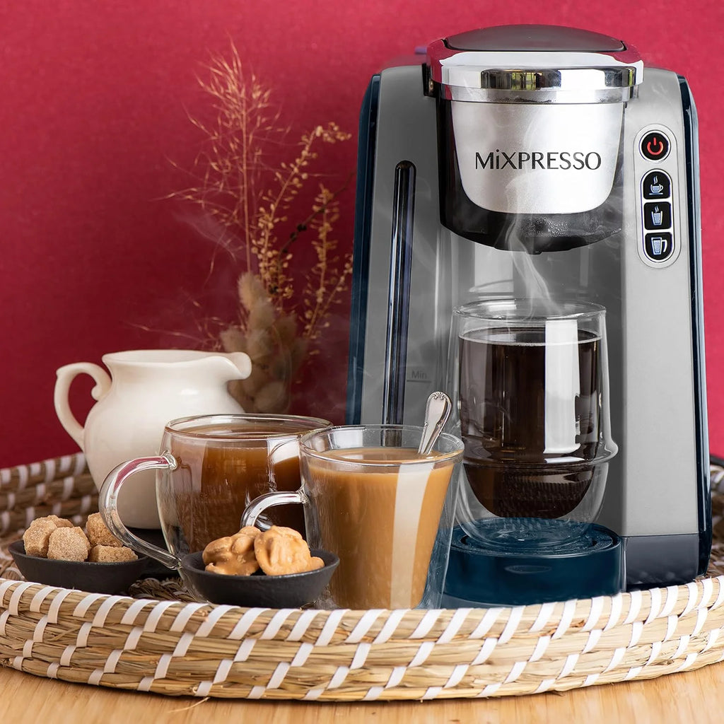 Mixpresso Single Cup Coffee Maker Compatible With 1.0 & 2.0 Single Cup Pods, Removable 45oz Water Tank, Quick Brewing with Auto Shut-Off, One Touch Function (Red/Black)
