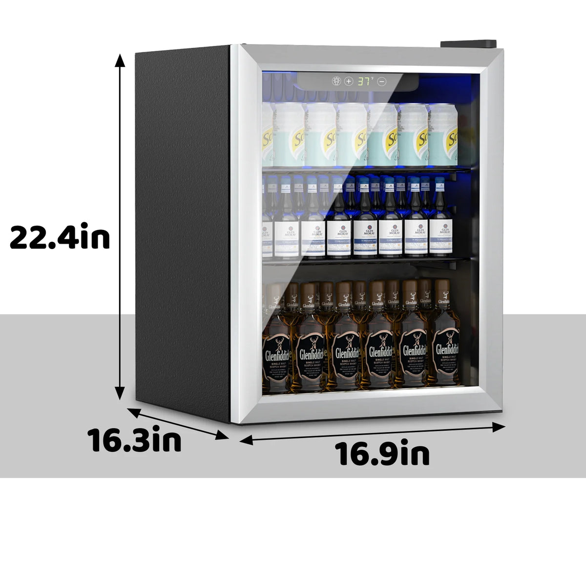 Compact 76 Can/1.7 Cubic Foot Beverage Fridge With Glass Door For Soda, Beer Or Wine, Under Counter Drinks Dispenser