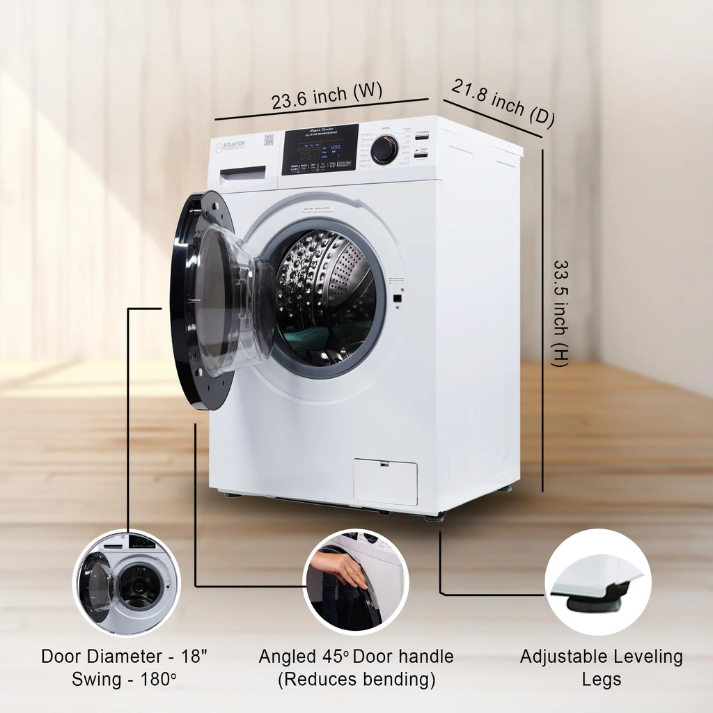 Equator Combination Washer Dryer Ventless/Vented Pet cycle 1.62cf/15lbs 110V with Adjustable legs