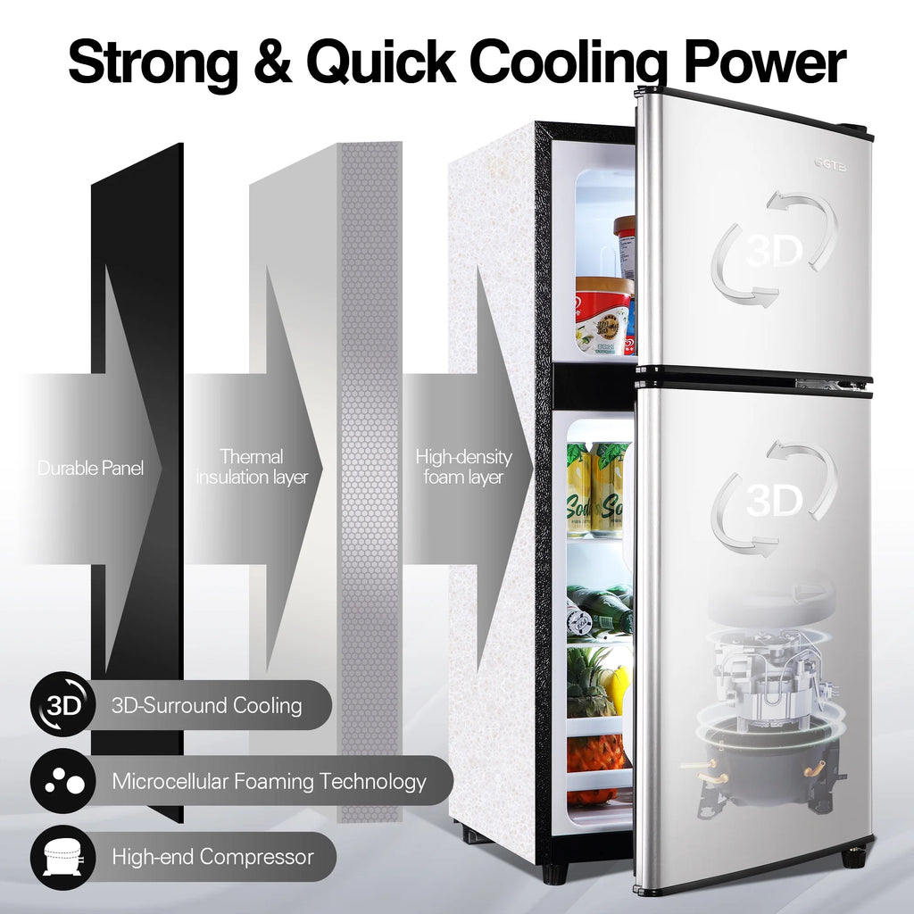 GGTB Retro Compact Two Door Refrigerator, Black, 3.0 Cu ft
