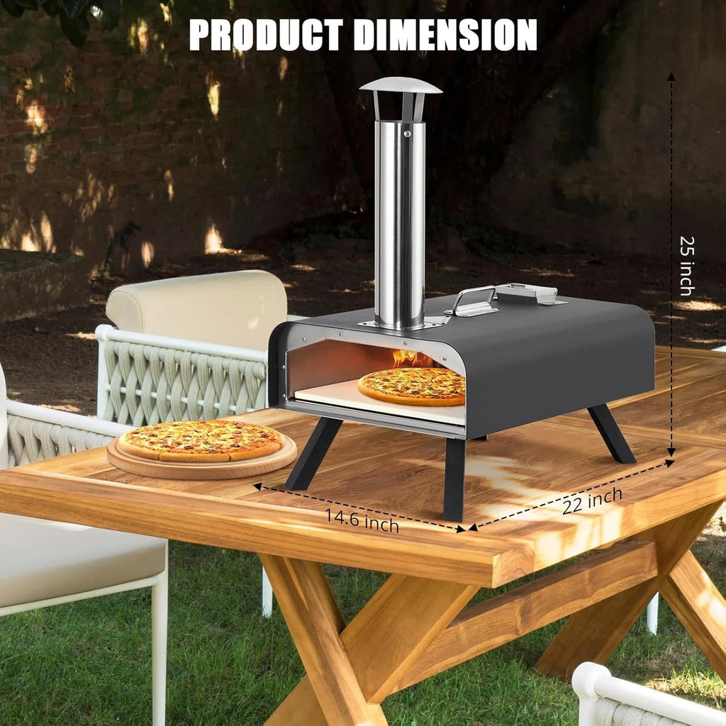 Pizza Oven Outdoor,12" Portable Wood Fired Pizza Oven with Thermometer,Pizza Stone,Pizza Peel,Thermometer and Carry Bag,Stainless Steel Pizza Maker Grill for Backyard or Camping