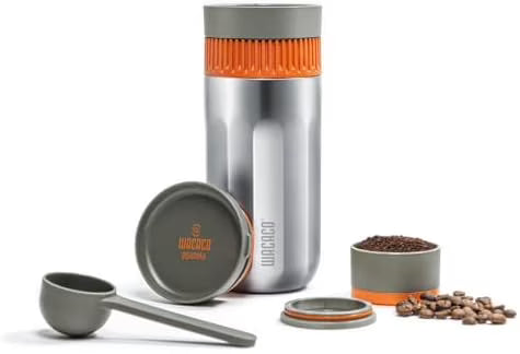 Pipamoka Portable Coffee Maker, Coffee brewer, All-in-one Vacuum Pressured，Insulated Travel Mug, Hand Powered and  Pressure Brewer, Stainless Steel Thermo Cup, 10 fl oz