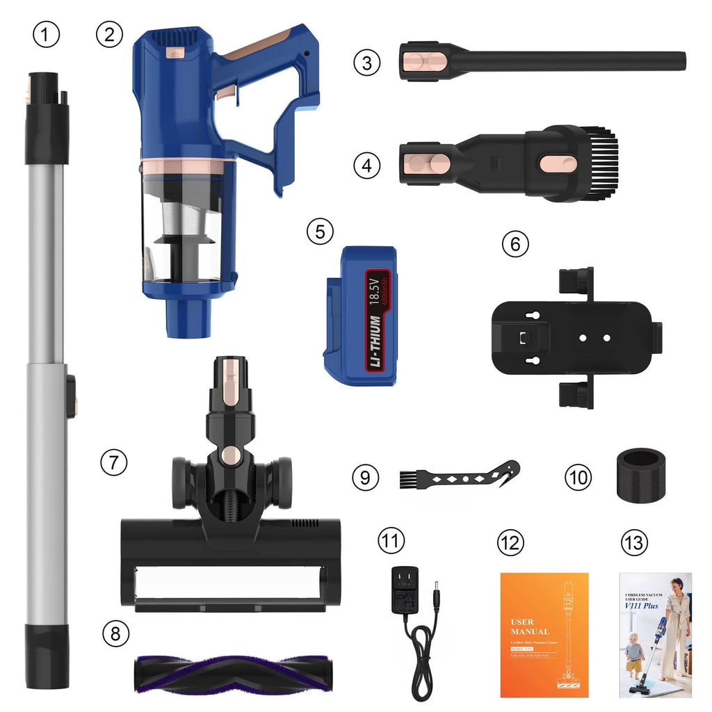Cordless Vacuum Cleaner,30Kpa 60Mins Stick Vacuum Cleaner with LED Touch Screen,Lightweight Vacuum for Home Pet Hair Carpet Hard Floors V11(Blue)