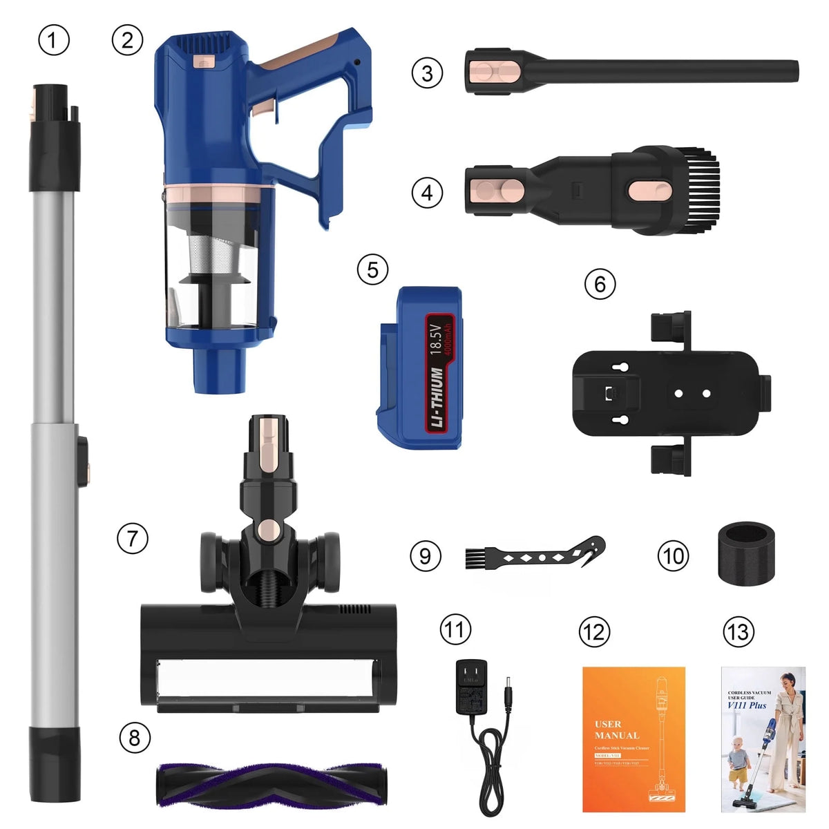 Cordless Vacuum Cleaner,30Kpa 60Mins Stick Vacuum Cleaner with LED Touch Screen,Lightweight Vacuum for Home Pet Hair Carpet Hard Floors V11(Blue)
