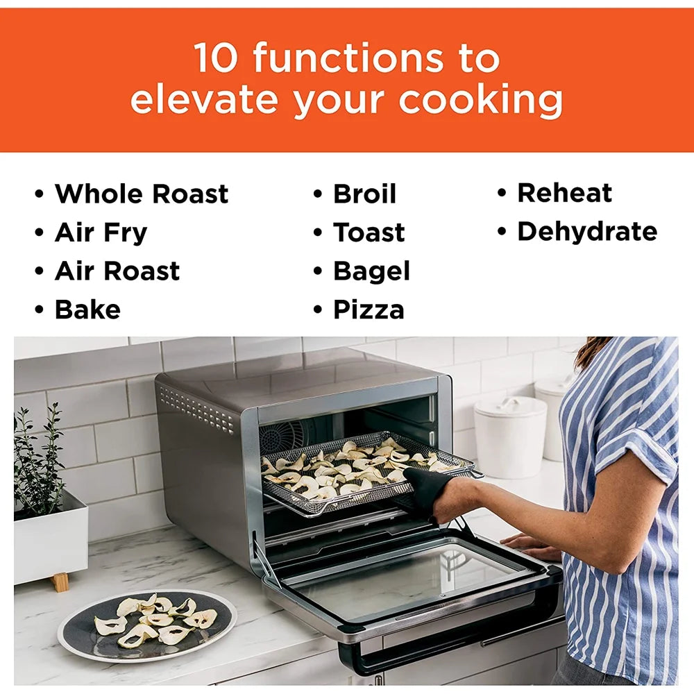 Restored Ninja DT201 Foodi 10-in-1 XL Pro Air Fry Oven, Large Countertop Convection Oven, Digital Toaster Oven, Dehydrate, Reheat, 1800 Watts, Stainless (Refurbished)