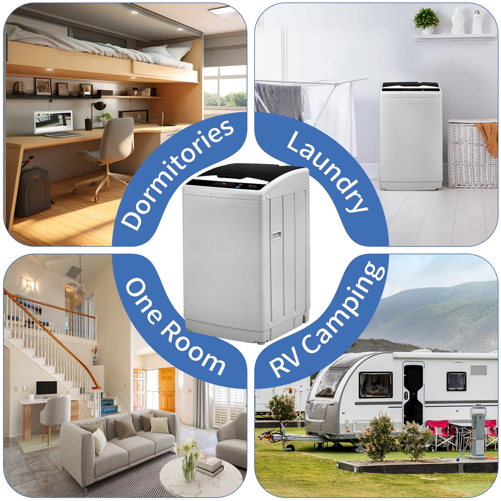 UbesGoo 15.6LBS Portable Washing Machine, Full-Automatic Electric Laundry Machine with Stainless Steel Drum,Compact Washer, Washer and Dryer Combo with Drain Pump for Apartment, Dorms, RV