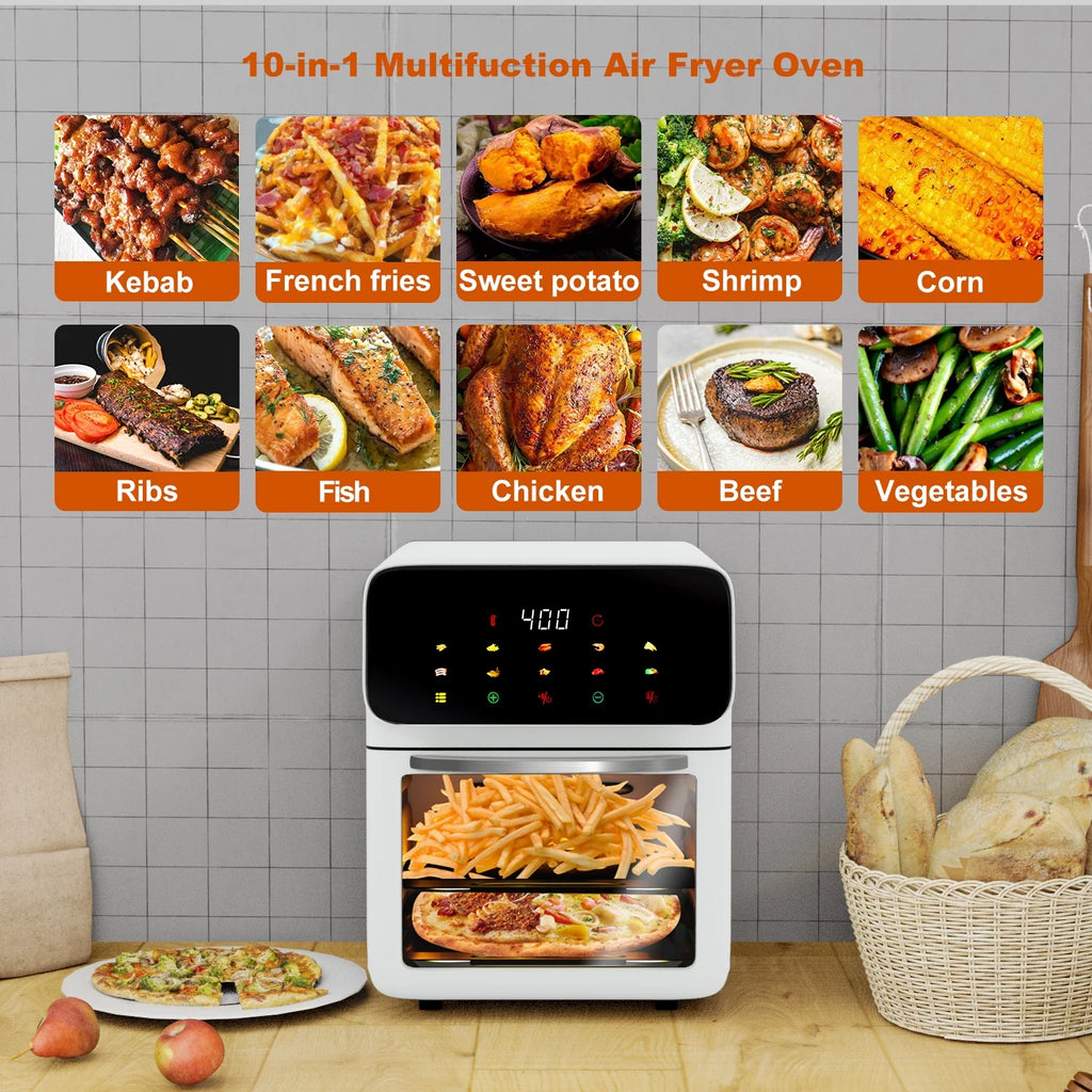 Bluebow Air Fryer 12QT Convection Oven with 10-in-1 Multi Function, Visible Window and Touchscreen, Black