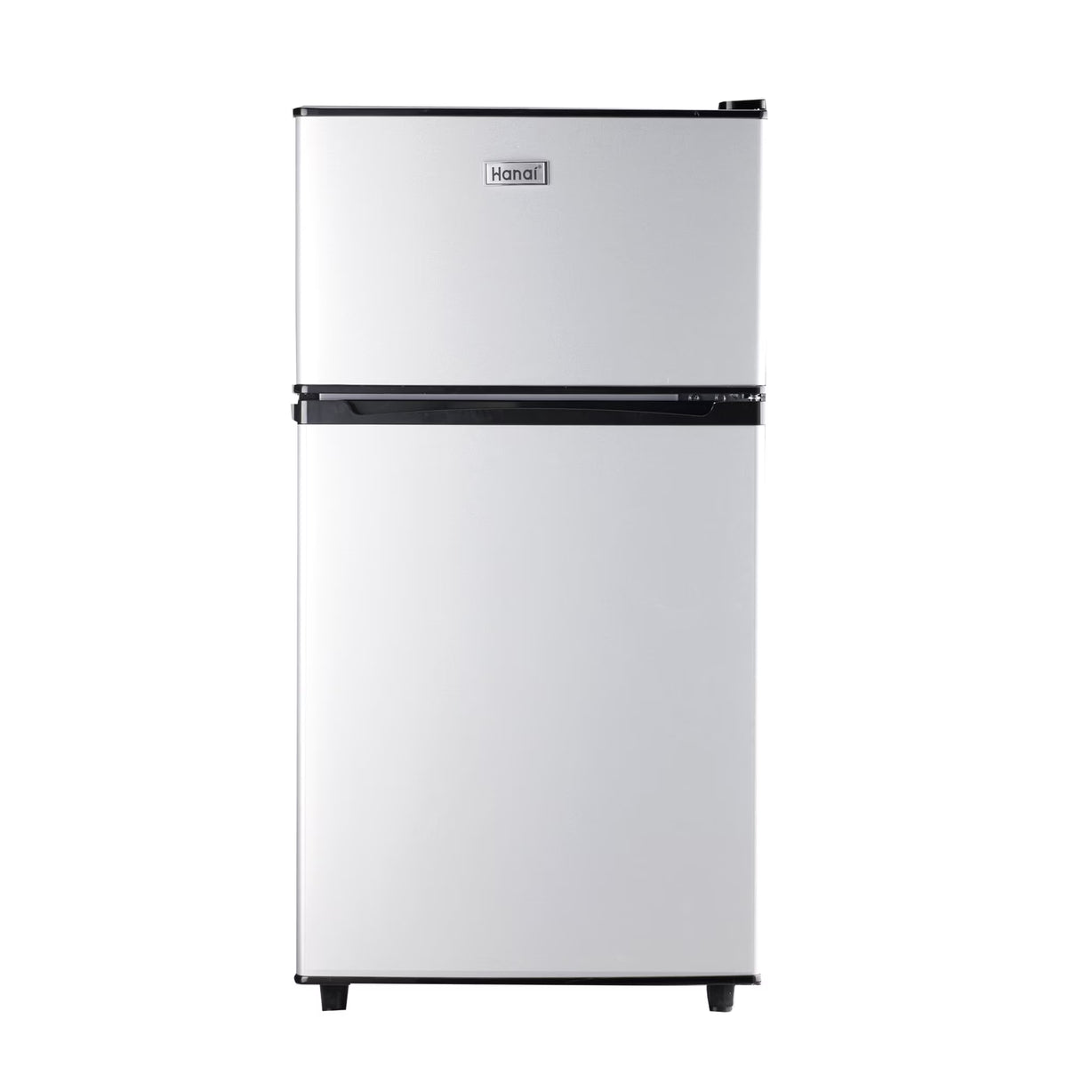 WANAI Two-Door Mini Fridge with Freezer, Silvery, 3.5 Cu ft