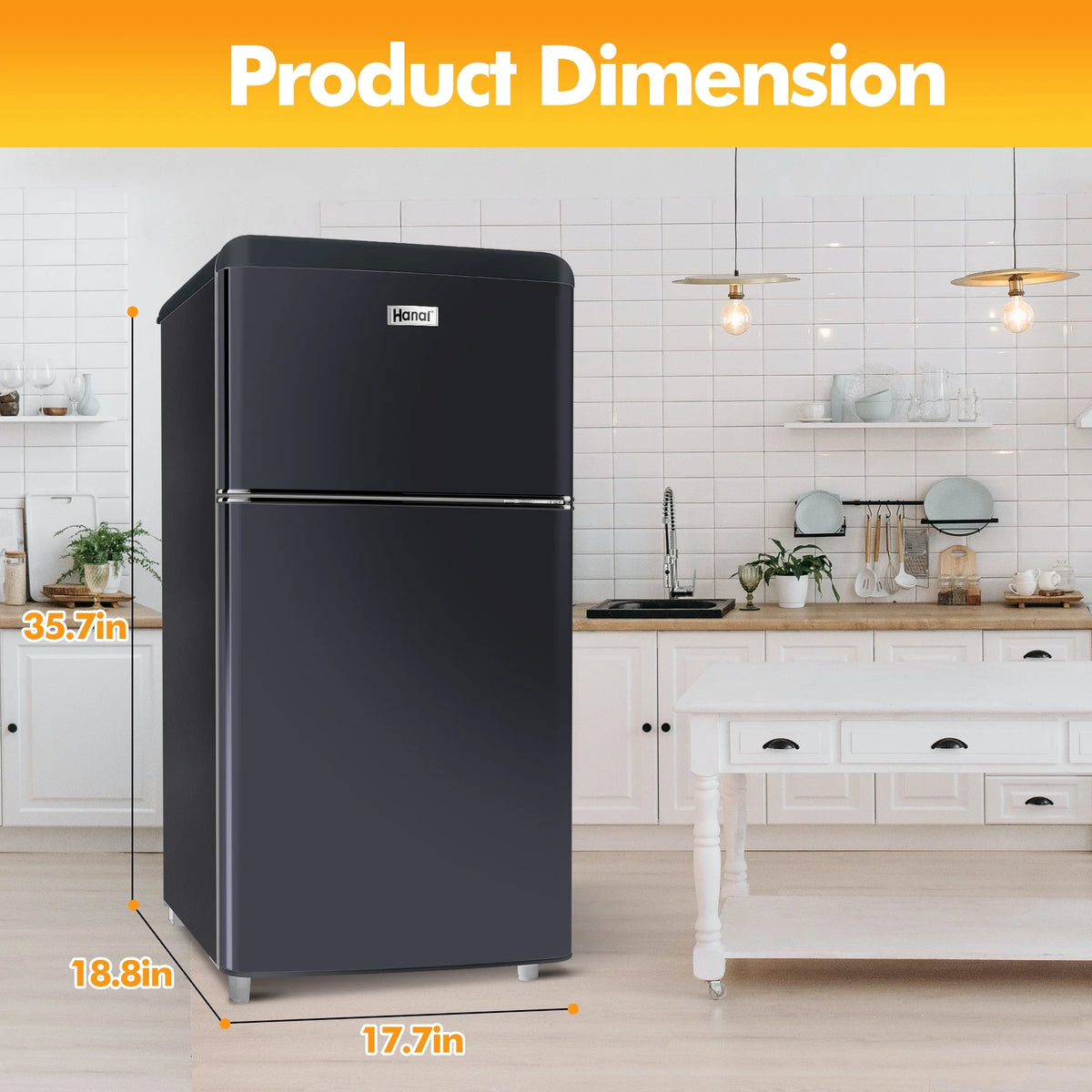 WANAI 3.5 Cu ft Two Door Mini Refrigerator with Freezer,Black