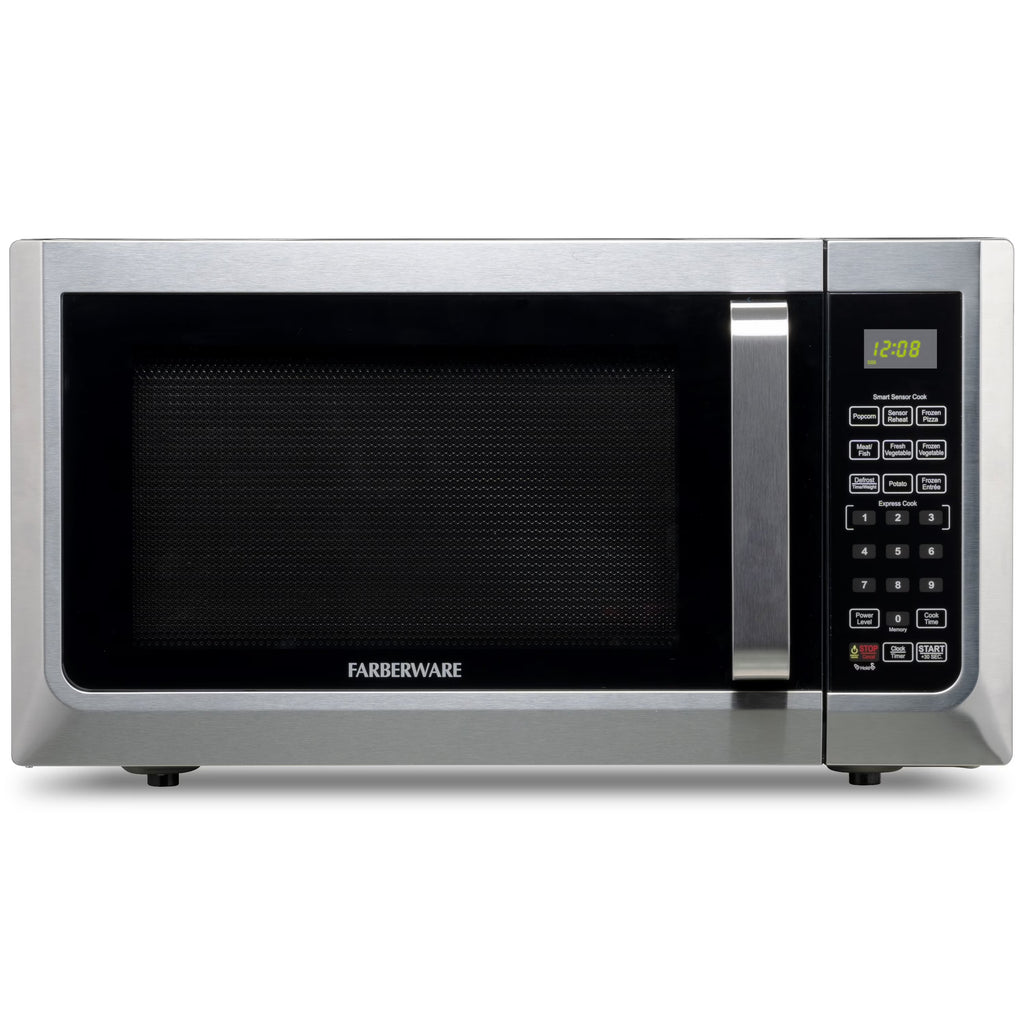 Farberware Countertop Microwave Ov 1100 Watts, 2.2 cu ft - Smart Sensor With LED Lighting and Child Lock - Perfect for Apartments and Dorms - Easy Clean Black Interior, Stainless Steel