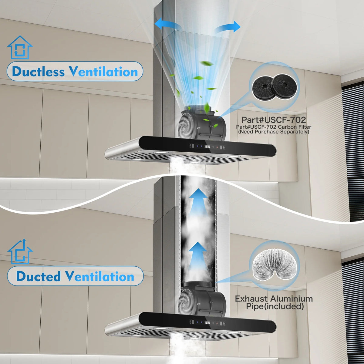 30" Island Range Hood 700CFM, Stainless Steel, Gesture/Touch/Remote Control, LED Light?