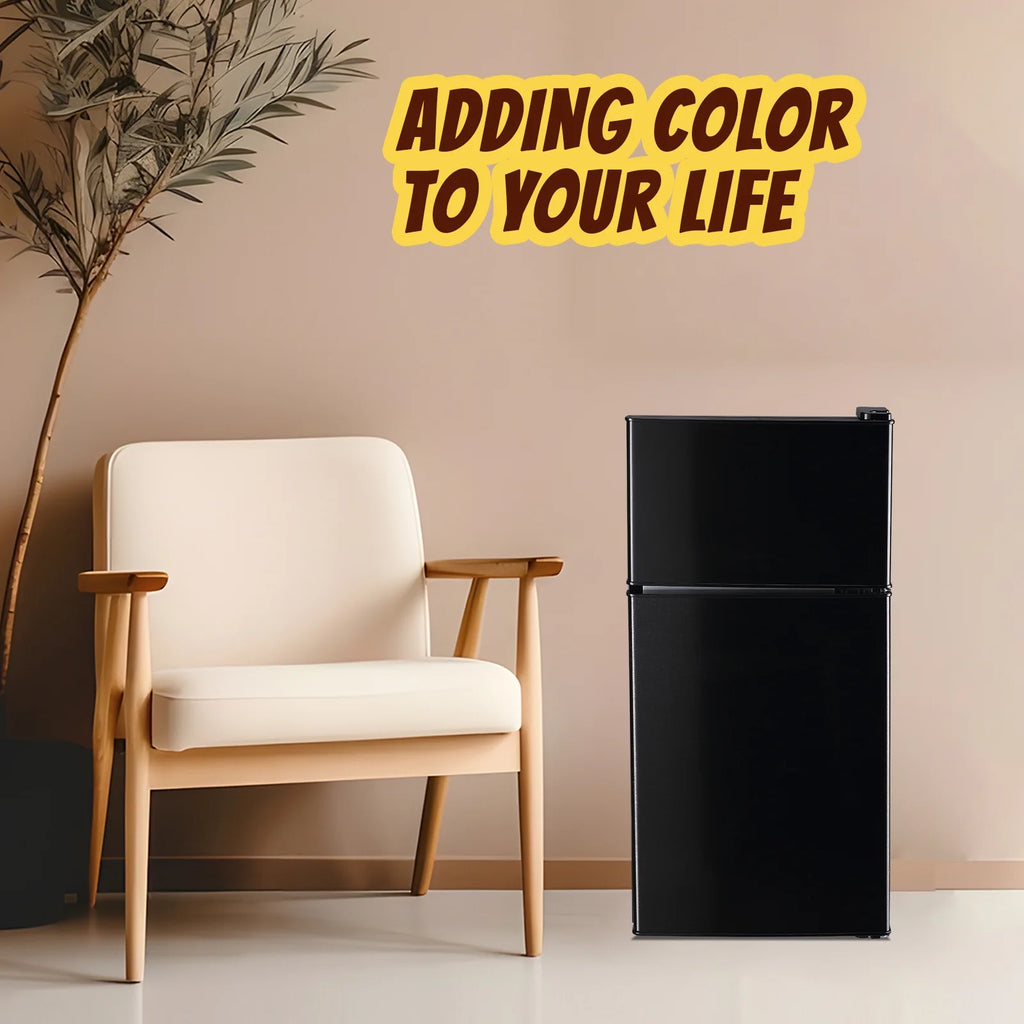 Tacool Small Mini Fridge with Top Freezer Compact Refrigerator Dual Door with Adjustable Thermostat Black for Home New