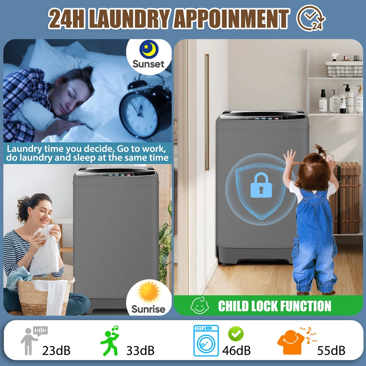 Veeboto Portable Washing Machine 15.6lbs Full-Automatic Washer, Compact Wash & Dry Combo with Drain Pump for Home, Dorms, Apart, White