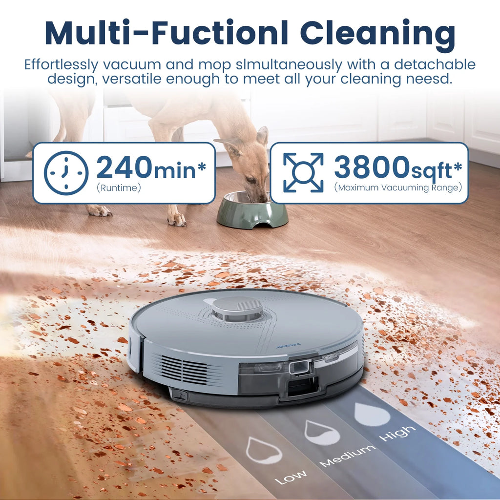 AIRROBO L50+ Robot Vacuum and Mop Cleaners Self-Empty with Ultrasonic Carpet Detection,5500Pa Suction, 75 Days Hands-Free, 180min Long Runtime with Smart Control