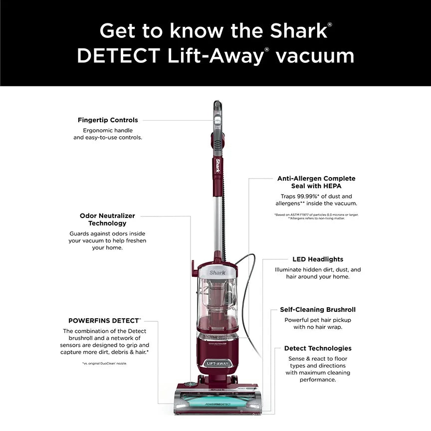 Shark Detect Lift-Away ADV Corded Upright Vacuum with PowerFins Detect, Self-Cleaning Brushroll & Odor Neutralizer Technology, LA492, Burgundy