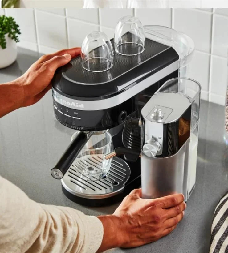 KitchenAid Metal Semi-Automatic Espresso Machine and Automatic Milk Frother Attachment Bundle
