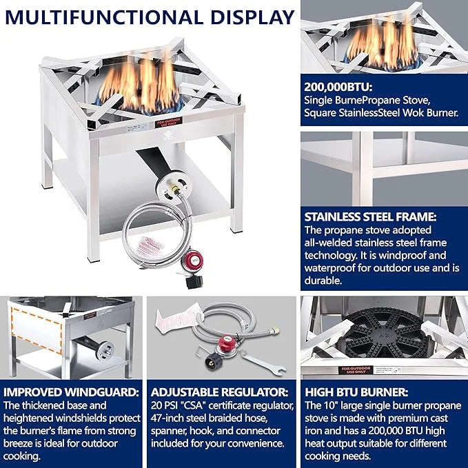 52QT Seafood Boiling Kit, 200,000BTU Propane Burner And Stainless Steel Crawfish Boil Pot w/Basket and Steamer Rack, For Outdoors Cooking and Steaming, Large Turkey Fryer Pot, Lobster Shrimp Pot