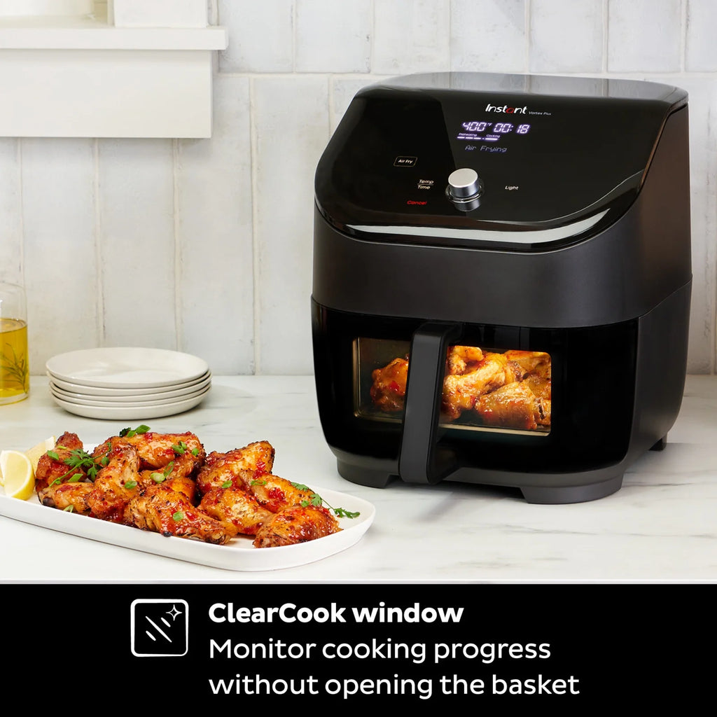 Instant Pot Vortex Plus 6-Quart 6-in-1 Air Fryer Oven with ClearCook Cooking Window, Digital Touchscreen, Nonstick and Dishwasher-Safe Basket, Includes Free App with over 1900 Recipes, Single Basket