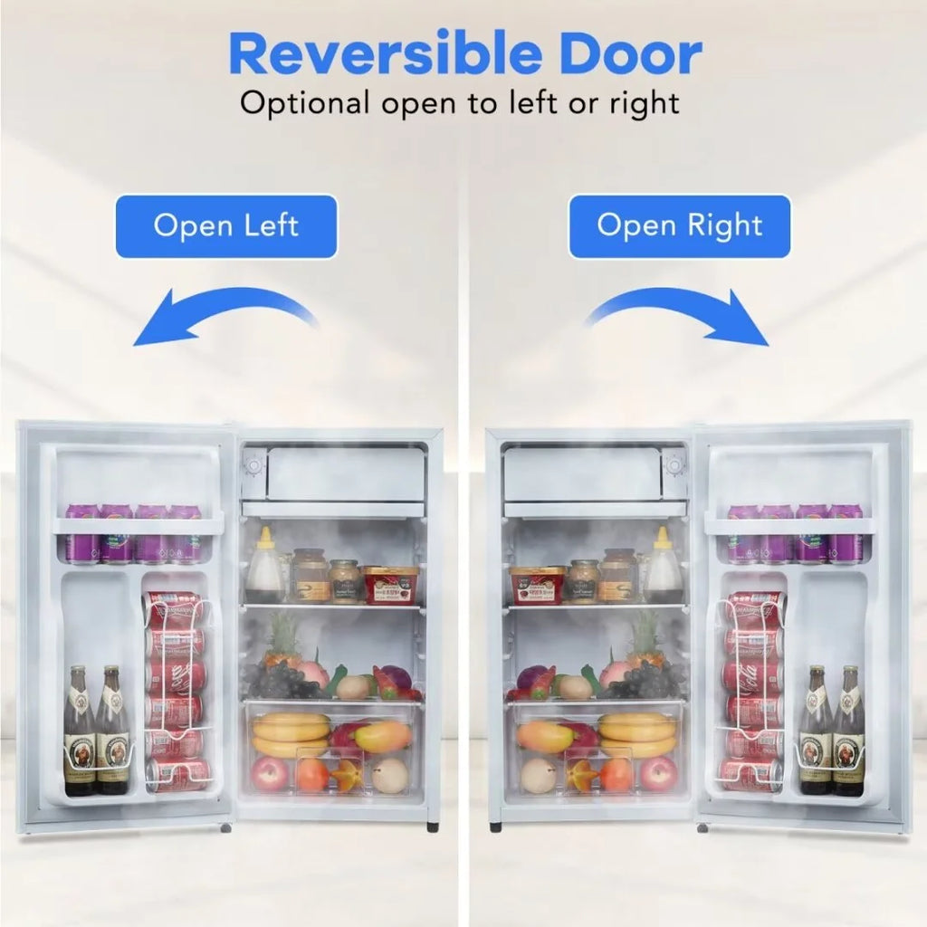 Mini Fridge with Freezer, 3.2 Cu. Ft Small Refrigerator with Adjustable Thermostat, Reversible Door for Home Office, White