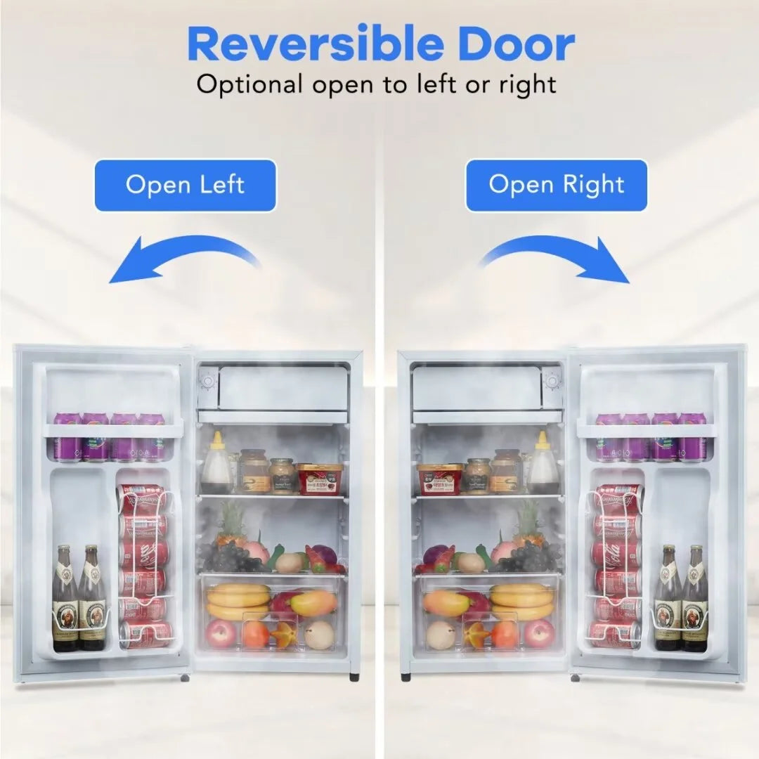 Mini Fridge with Freezer, 3.2 Cu. Ft Small Refrigerator with Adjustable Thermostat, Reversible Door for Home Office, White