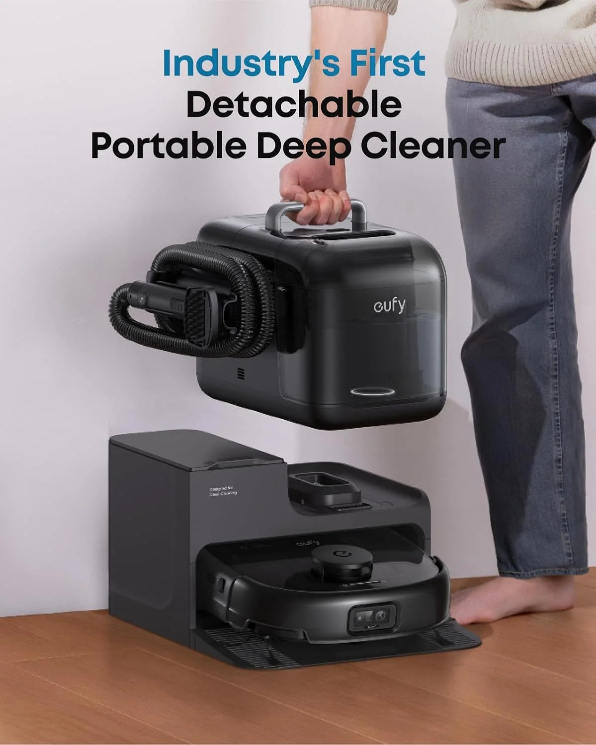 eufy Robot Vacuum Omni E28, HydroJet System , Portable Deep Cleaner, Turbo Suction, DuoSpiral? Detangle Brushes, CornerRover? Arm