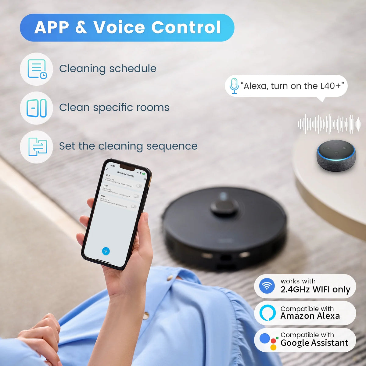 AIRROBO Robot Vacuum Cleaner and Mop Combo L40+, 60 days Self-Empty Bin, 180 min Runtime, APP and Voice Control