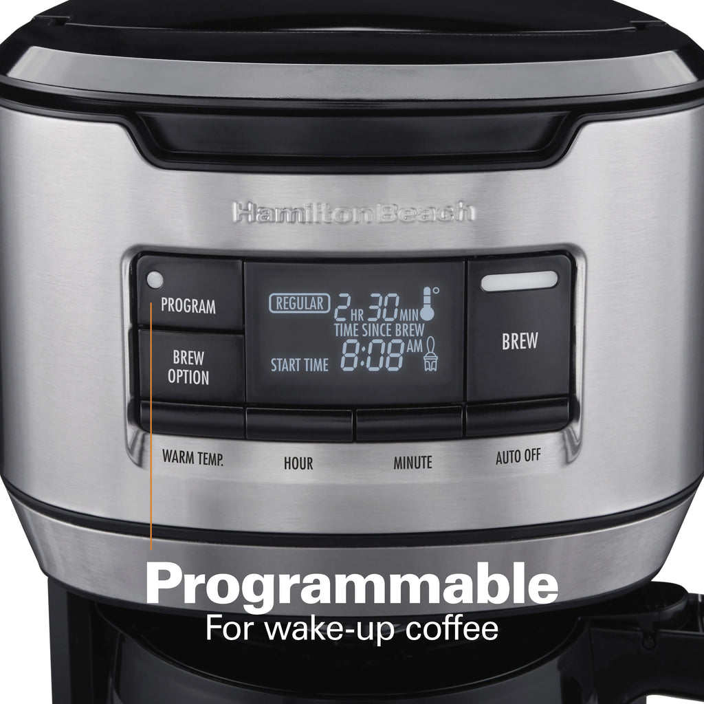 Hamilton Beach Front Fill 14-Cup Programmable Drip Coffee Maker Machine with Glass Coffee Pot, Cafetera, Black
