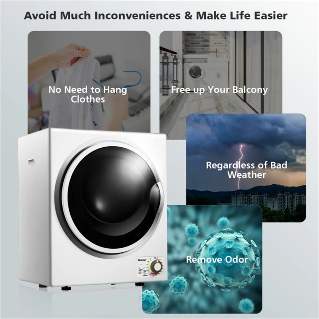 850W Compact Portable Clothes Dryer - 10 lbs Wet Capacity, 5.5 lbs Dry Load, Quiet Design (
