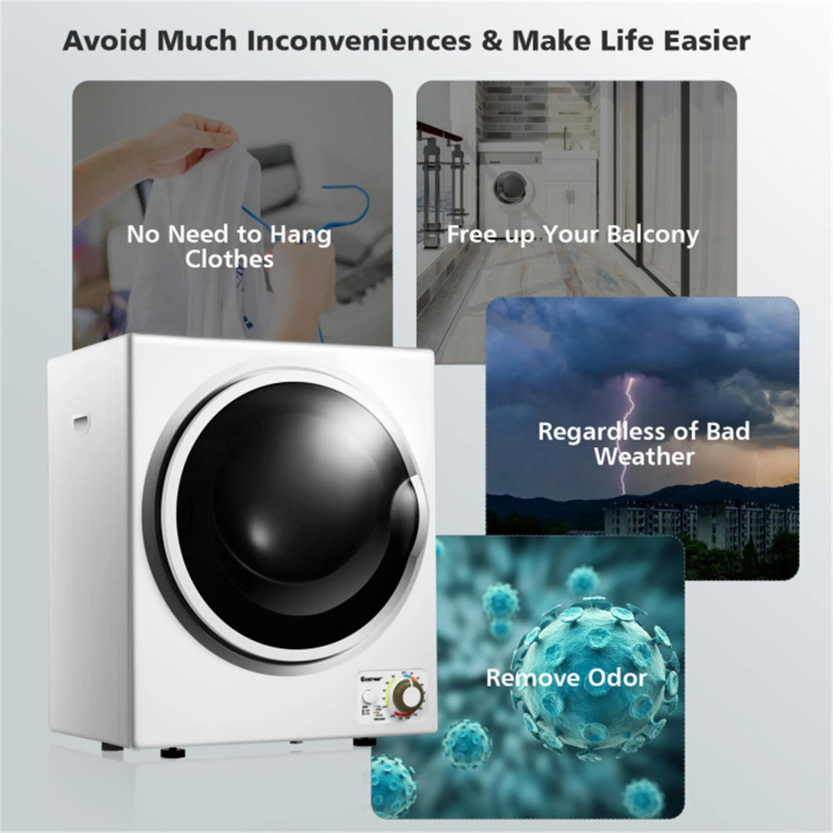 850W Compact Portable Clothes Dryer - 10 lbs Wet Capacity, 5.5 lbs Dry Load, Quiet Design (