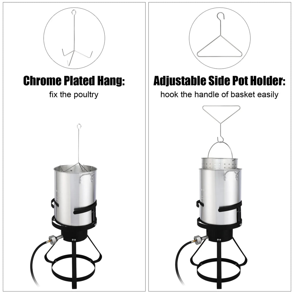 Turkey Fryer Kit, 30QT Aluminum Turkey Deep Fryer & 10QT Fish Fryer Kit w/Baskets & Stand, 54000 BTU Propane Burner, Thermometer, Marinade Injector, Turkey Rack & Rack Lifter, for Outdoor Cooking