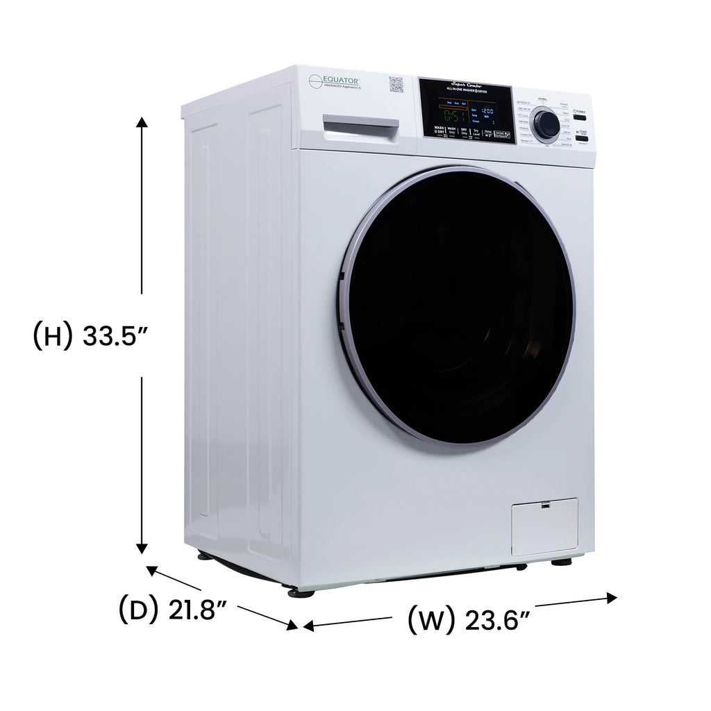 Equator Combination Washer Dryer Ventless/Vented Pet cycle 1.62cf/15lbs 110V with Adjustable legs