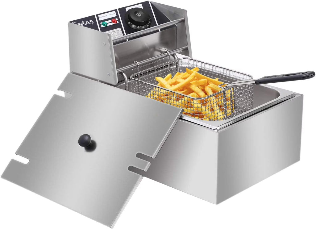 ZOKOP 6L Electric Deep Fryer, Kitchen Frying Machine, Countertop Stainless Steel French Fryer W/Basket, 2500W