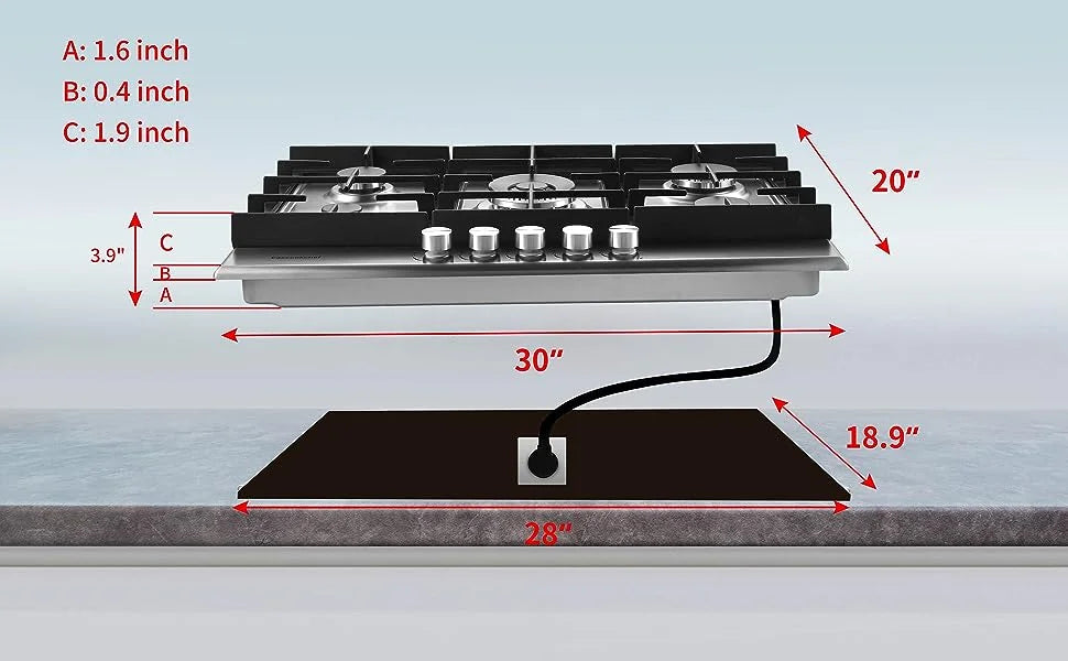 30 inch Gas Cooktop Gas Stove Top w/ 5 High Efficiency Burner Bulit-in Stainless Steel Gas Stoves for Kitchen NG/LPG Convertible Thermocouple Protection