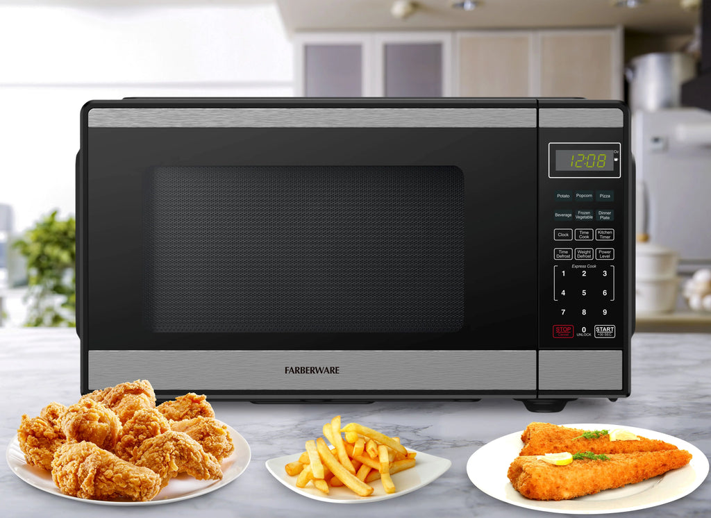 Farberware FMGZ09BKA 0.9 Cu. Ft. Microwave Oven, 900W, Digital Control, LED Display, 6 Cooking Presets, Black